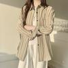 The Real Shot Is Not Reduced, and the Striped Simple Lapel Shirt Is Trendy for Women's Autumn New Casual Pocket Medium and Long-sleeved Tops.
