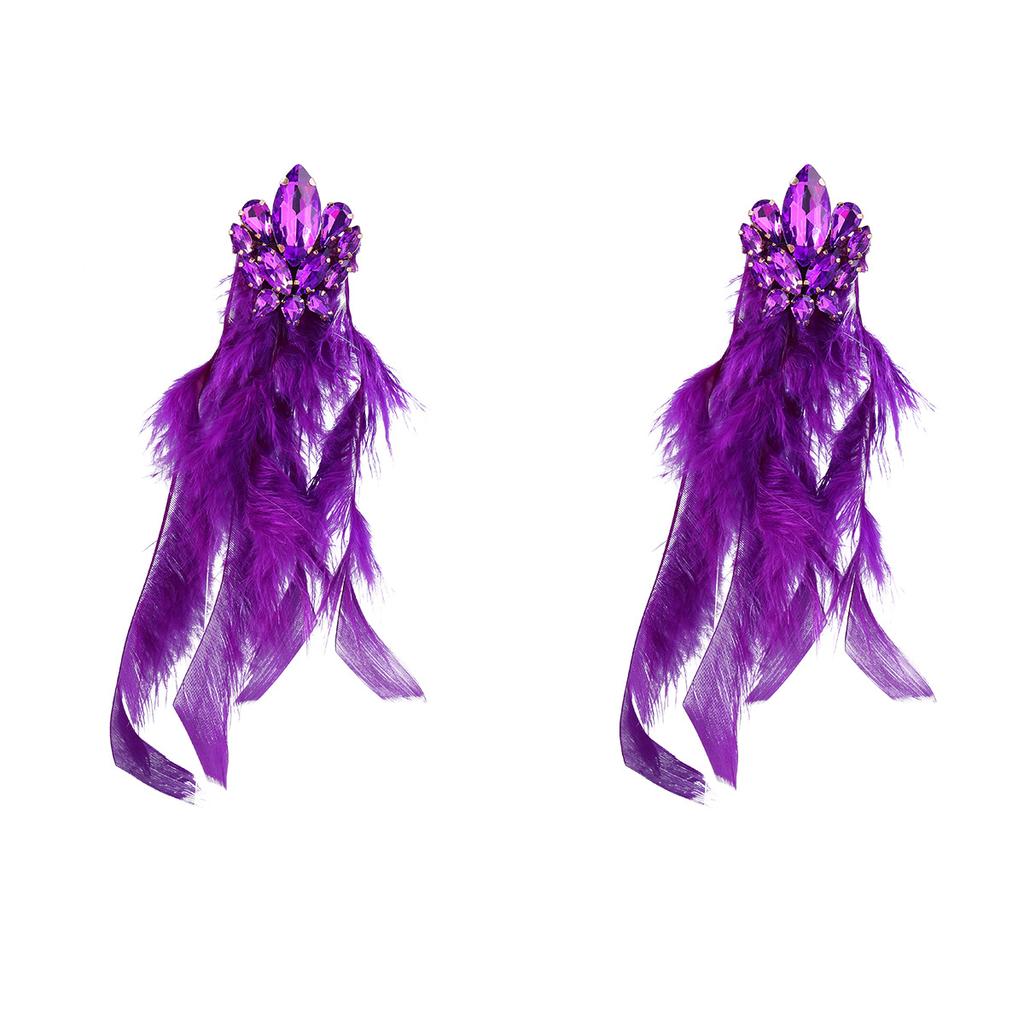 Exaggerated Floral Long Feather Tassel Earrings for Women, An Artistic Ear Accessory.