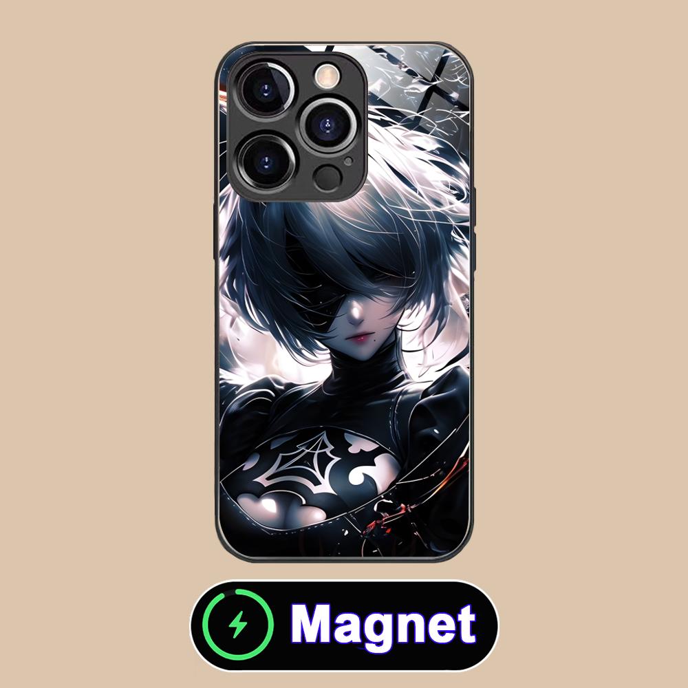 Anime Nier 2B Glass MagSafe Mobile Phone Case for iPhone 17 16 15 14 13 12 11 Air Pro Max Plus Mini Colorful Cover
