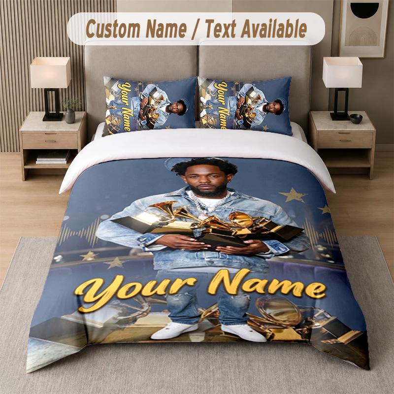 Set Biancheria da Letto 3 Pezzi Kendrick Lamar, Testo Personalizzato con Nome, 1 Copripiumino e 2 Federe per Camera da Letto