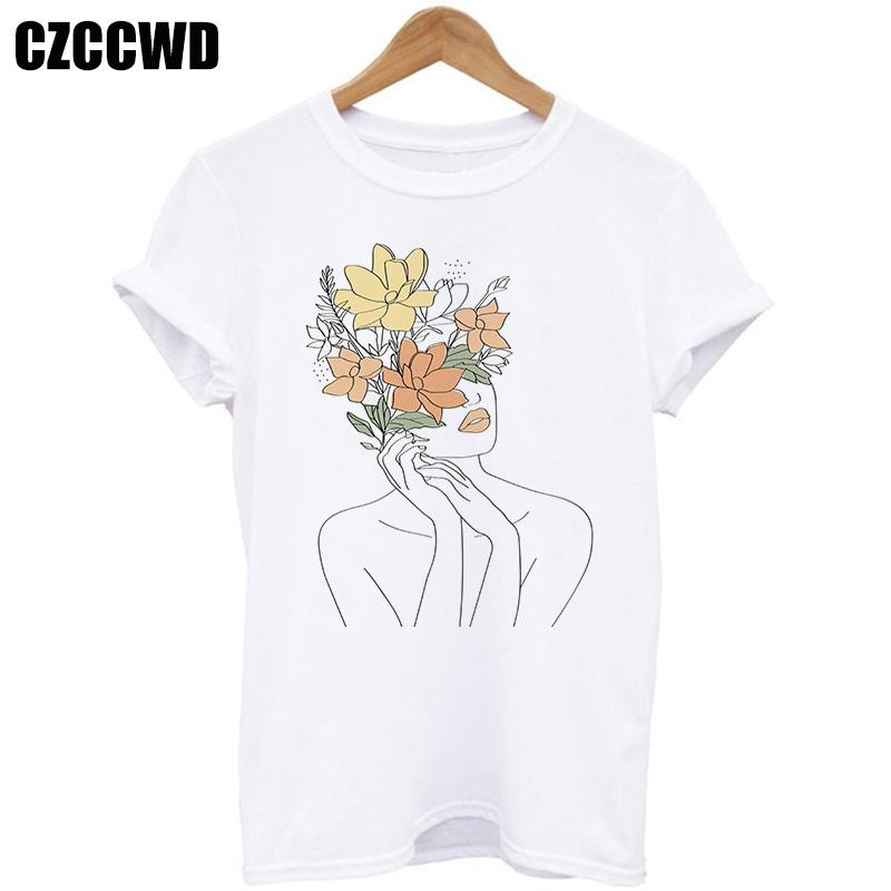 Flowers Face Abstract Simple Women Tshirt High Elasticity Casual Funny T Shirt Gift For Lady Yong Girl Top Tee Drop Ship Tshirt