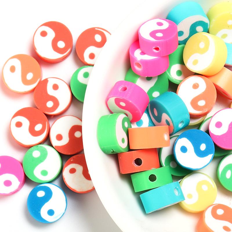 50 pcs Polymer Clay Animal & Fruit Style Mixed Color Flat Round Beads for DIY Bracelet Jewelry