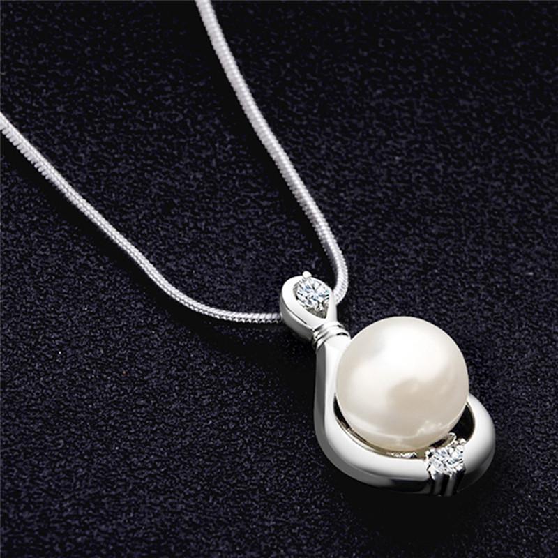 Fashion Jewelry Silver Plated Crystal Pearl Pendant Necklace Chain Women Gift