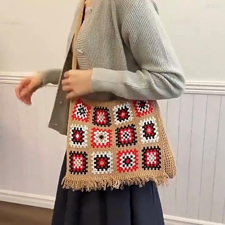 Stylish Women Tote Bag Large Capacity Space-Saving Women Handbag Cut-out Knitted Handbag Casual Crochet Shopping Bag AVE