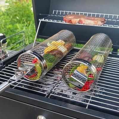 Rollbarer Grillkorb aus Edelstahl – geräuchertes Grillnetz