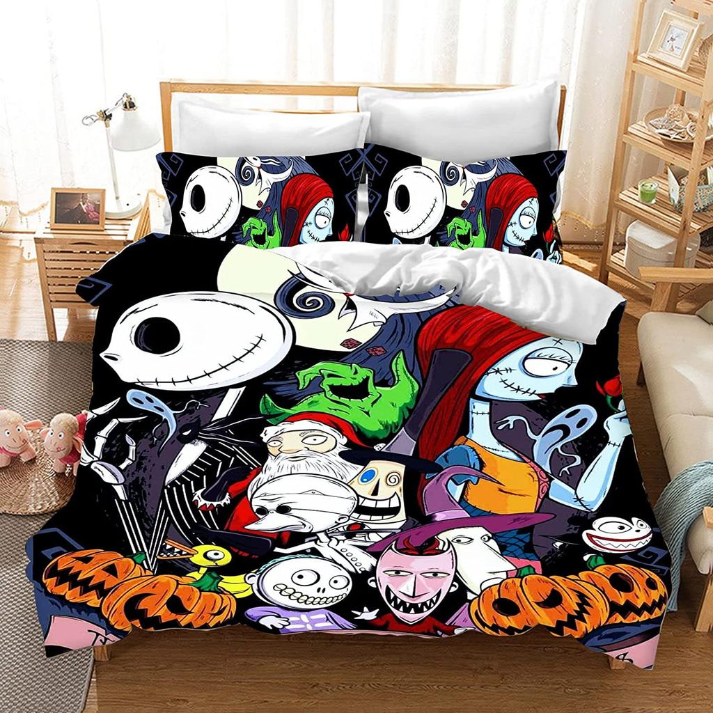 Jack Skellington Anime Bedroom Duvet Cover Set Comforte Printed Cartoon Twin Size Bedding Sets Christmas Gifts 3-piece