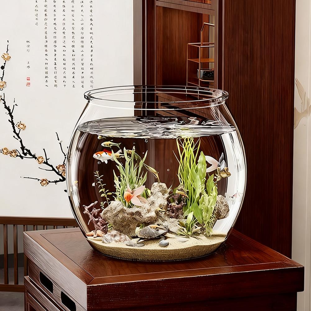 Hydroponic Plant Ecological Tank Transparent Round Ornamental Fish Tank Clear Small Fish Tank Goldfish Bowl Home Desk Decoration