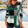 2024 Women's Fashion Color Block V-Neck Plus Size Top