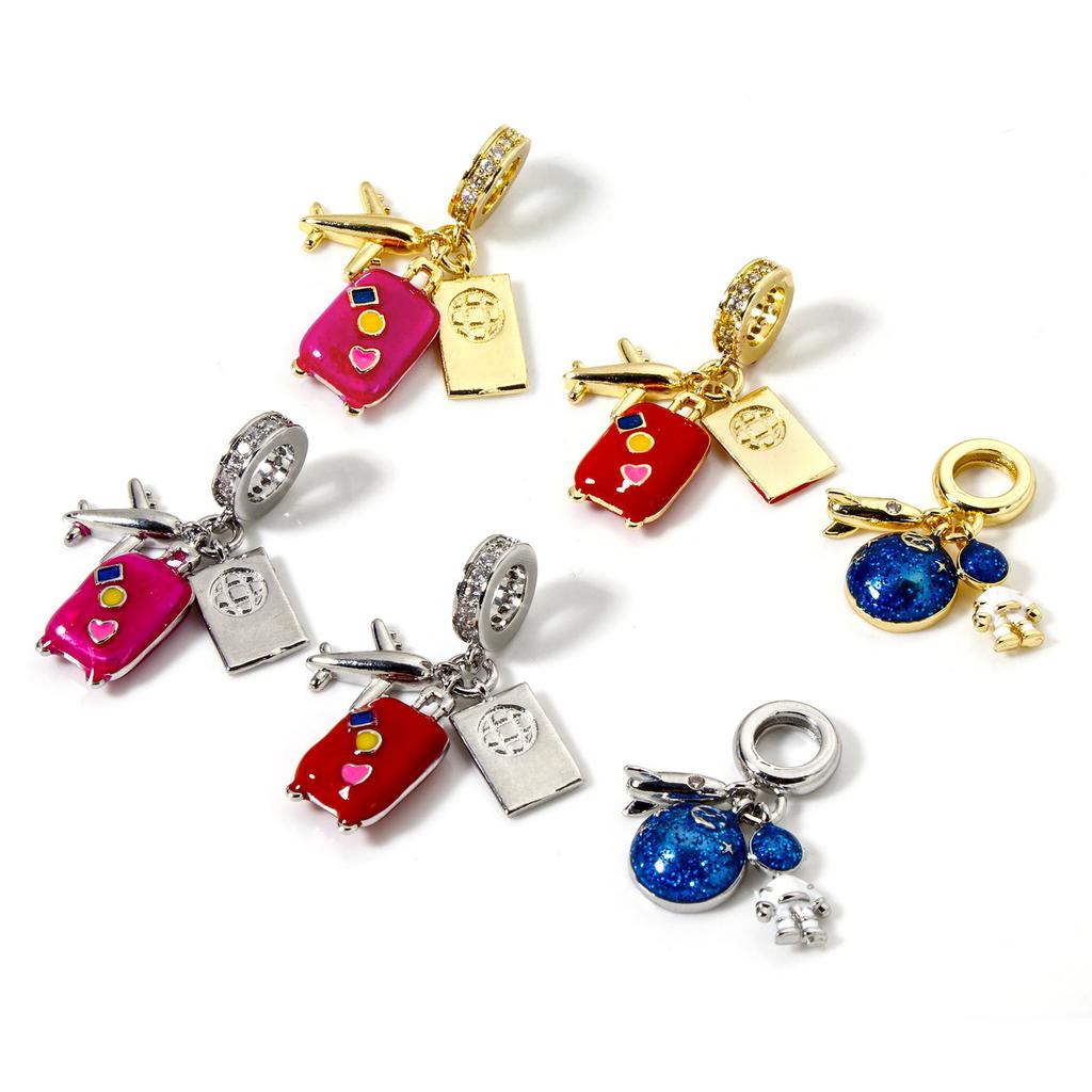 1 Piece Brass Dangle Charm Enamel Luggage Trolley Suitcase Universe Planet Pendant For Bracelet Necklace Jewelry Making Finding