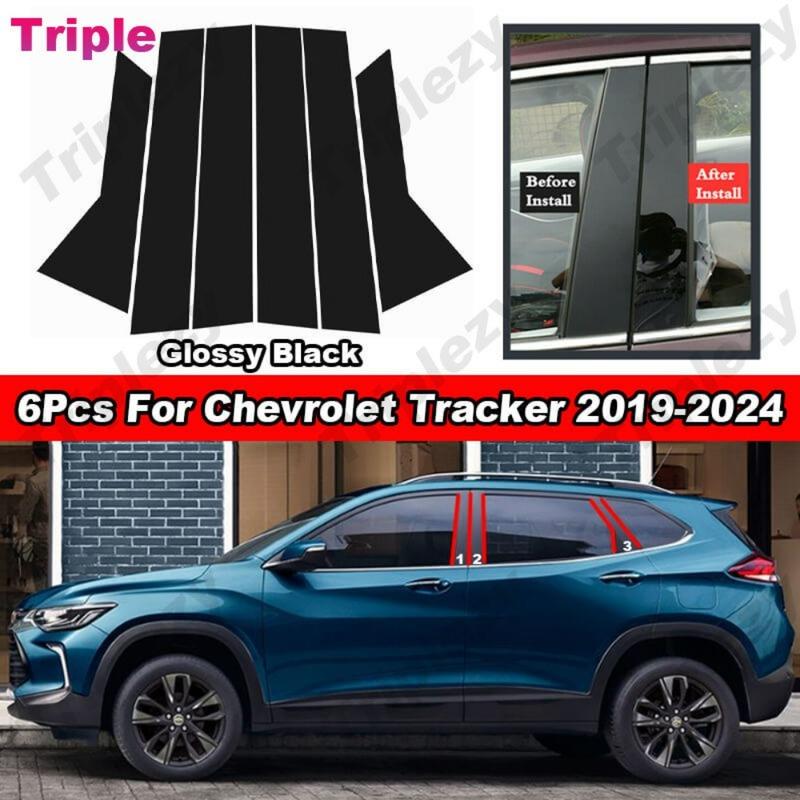 Chrome Carbon Fiber Black Door Window Center Middle Column BC Pillar Post Cover Mirror Effect Trim Sticker For Chevrolet Tracker