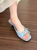 ! Sea Blue Bow Cool Slippers Women's New One-word Stiletto Muller Shoes