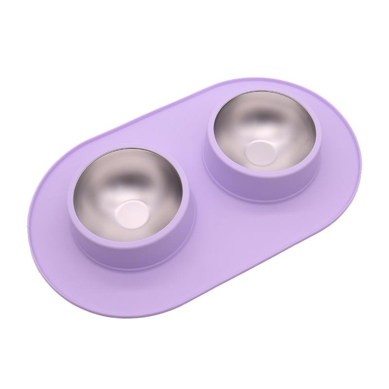 Large Capacity Stainless Steel Double Dog Bowl Removable Drinking Feeding Cat Bowl with Non-slip Mat Pet Food Storage Container