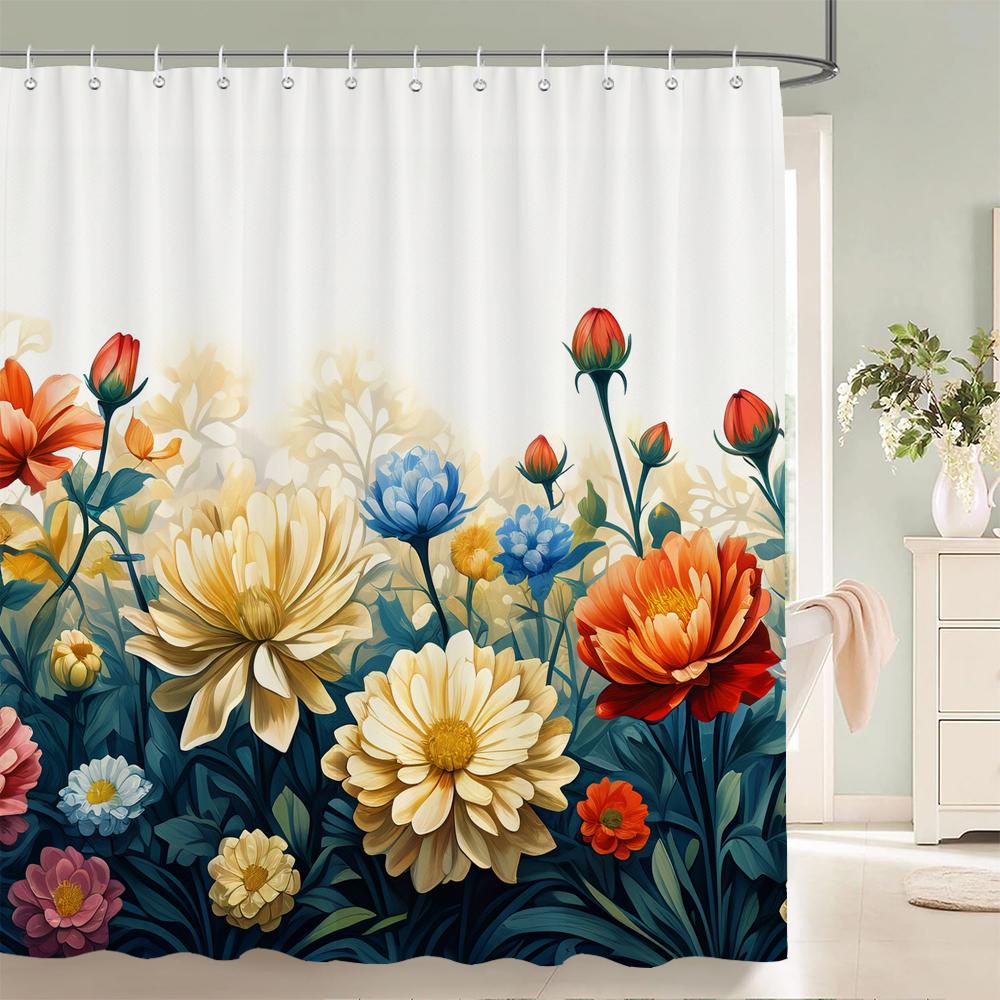

3D Shower Curtain Beautiful Flowers Plant Printed Bathroom Curtain Waterproof Polyester Bath Curtains For Bathroom With Hooks W60H190(CM)-1 Pcs