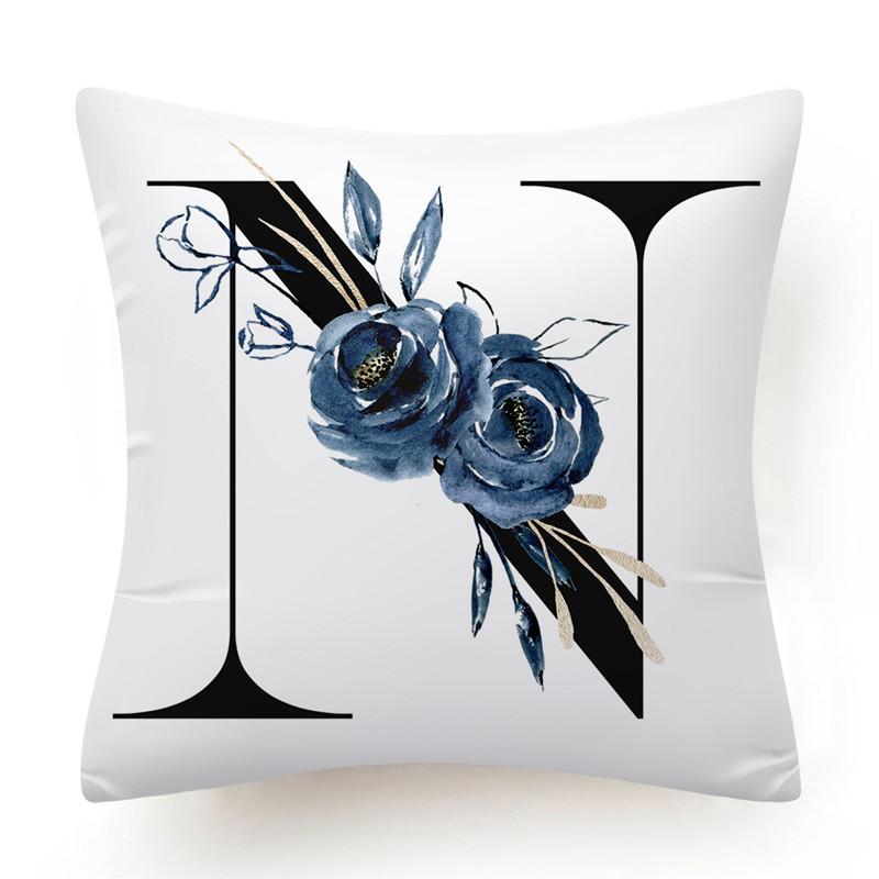 Floral Alphabet Cushion Cover 45x45 Blue Flowers Pillowcase Decorative Sofa Cushions Throw Pillows  Home Decor Pillow Cases