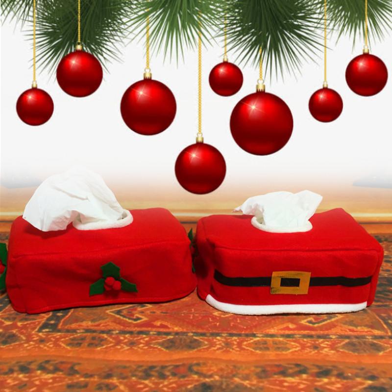 Christmas Tissue Box Cover Red Berries Leaves Belt Napkin Holder Case Decor Xmas