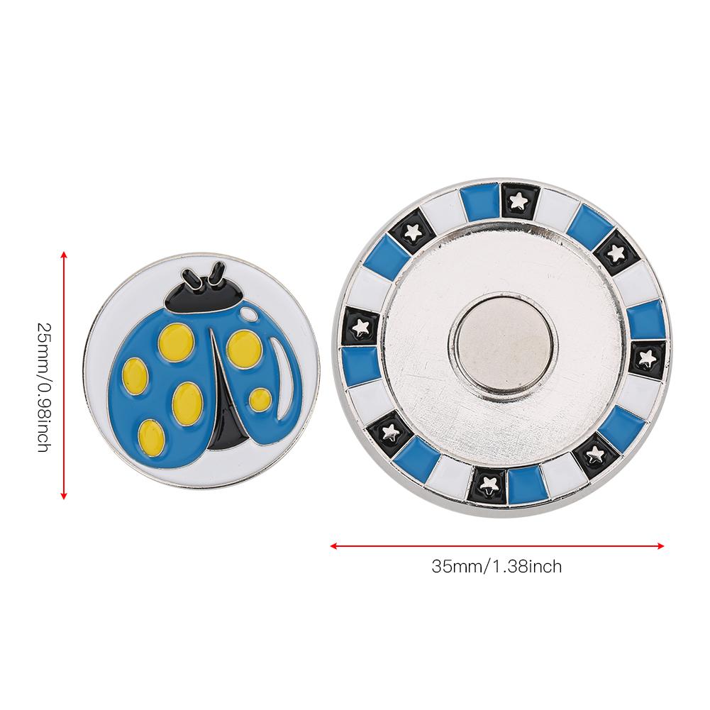 Zinc Alloy Double Layer Compact Golf Ball Marker Magnetic Hat Clip Cap Clamp Accessory SuppliesBlue Ladybug