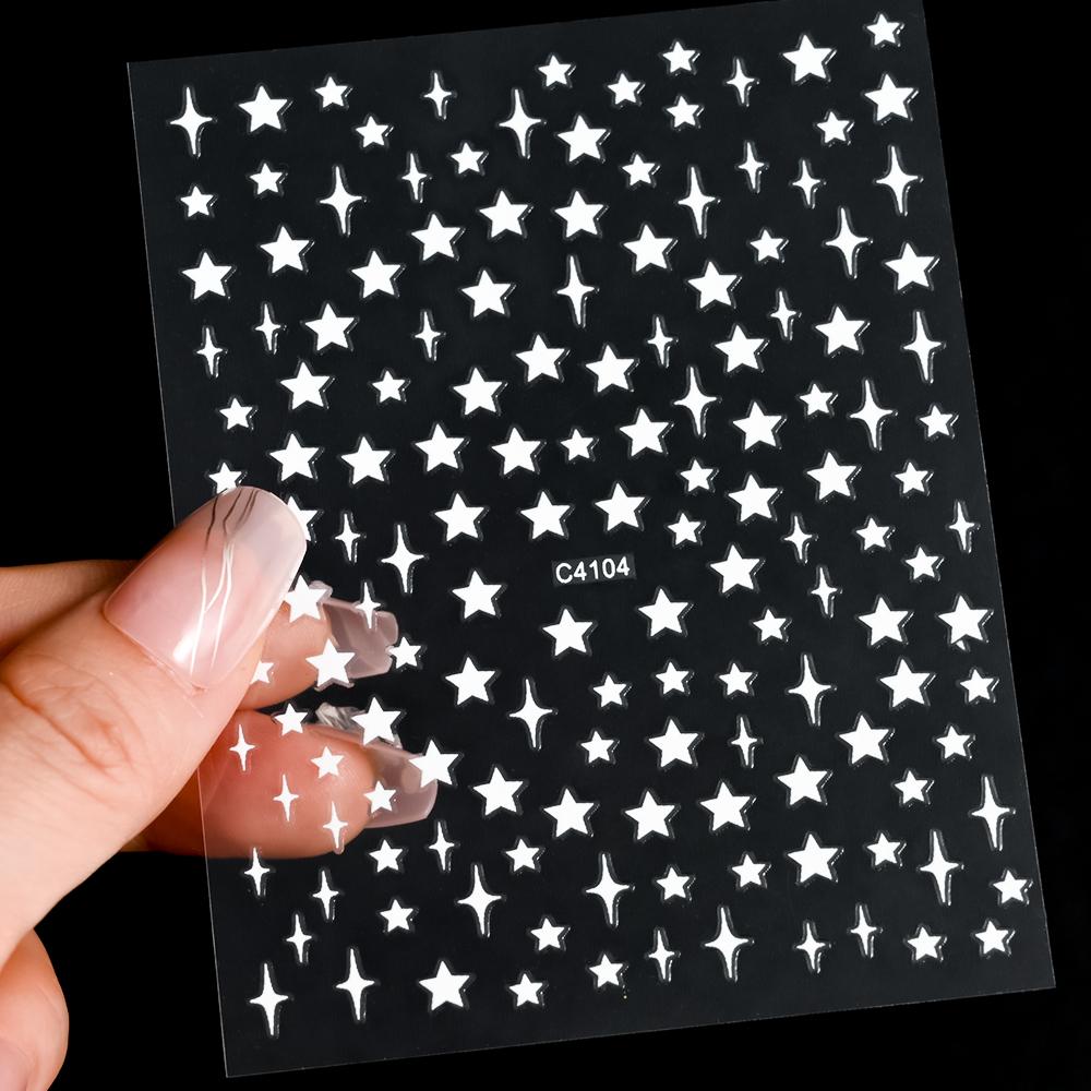 Black White Star 3D Nail Art Sticker Y2K Pentagram Self-Adhesive Decals Laser Shiny Glitters Starlight Manicure Ornaments Slider