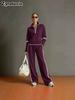 New Casual Sports Set Wind-Breasted Color Block Hoodie Wide Leg Pants Two Piece Outfit