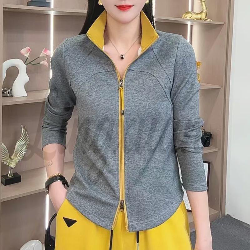 

2026 Spring Women s Color Block Patchwork Hoodie: Long Sleeve T-Shirt, Short Jacket, Thin Casual Top M серый