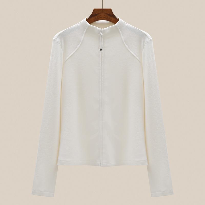 270g Herringbone Velvet High Neck Double Zipper Cardigan - Women s Autumn Winter Base Layer Shirt M 1490₽