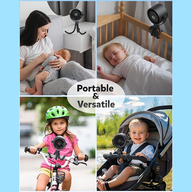 Smart Oscillation Stroller Fan, Flexible Tripod, Clip-On For Car Seats, Usb Rechargeable Battery Operated