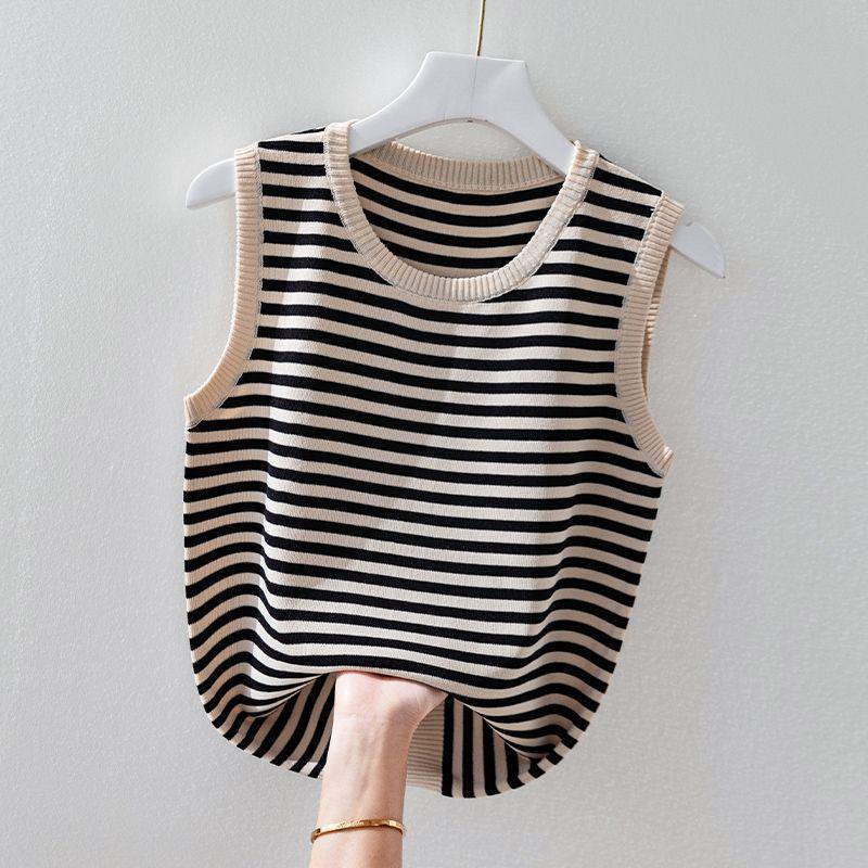 Women's Ice Silk Striped Knitted Strappy Tank Top