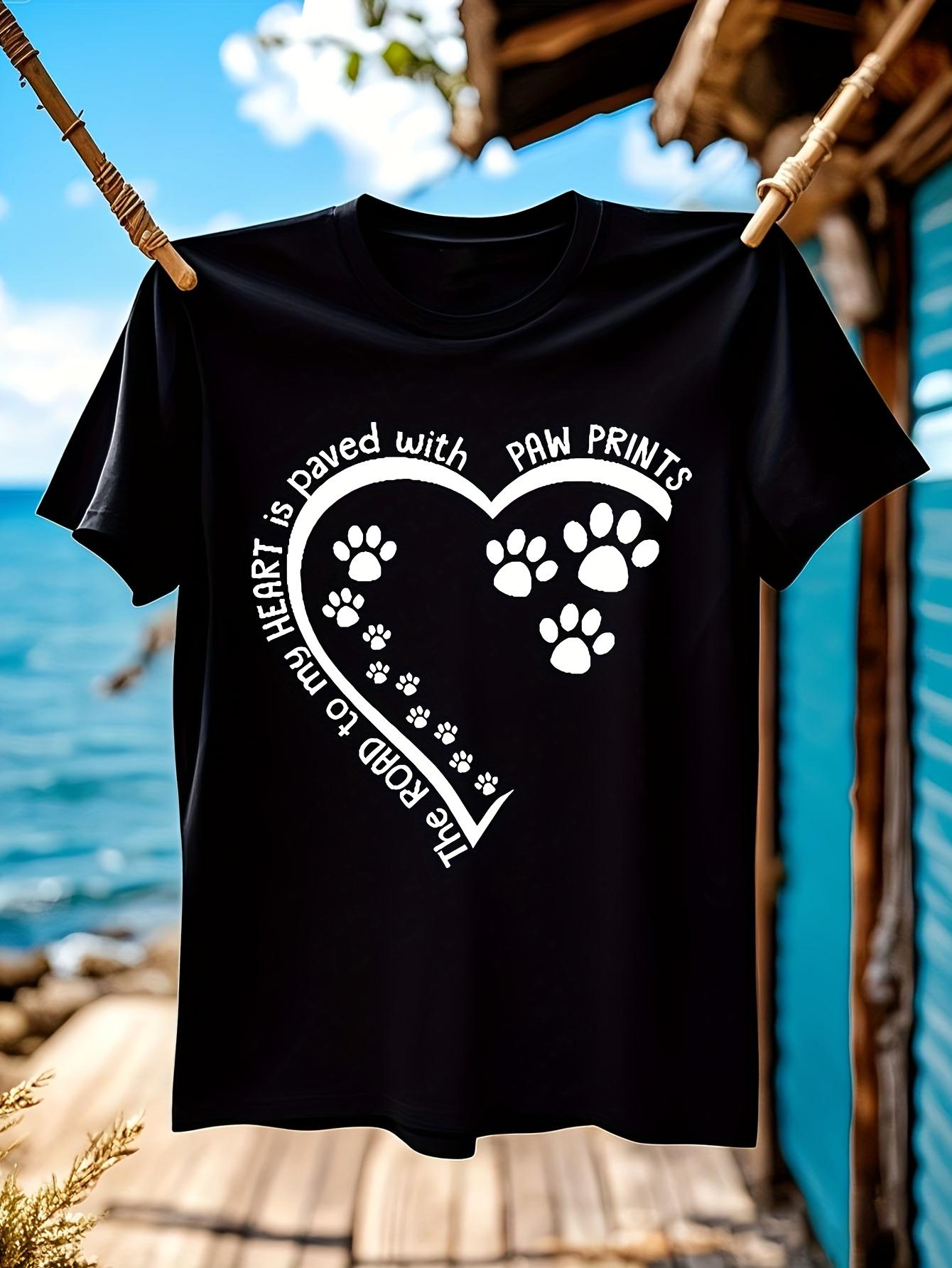 Unisex Paw Print Heart Design Cotton Crew Neck Tshirt - B... XXXL