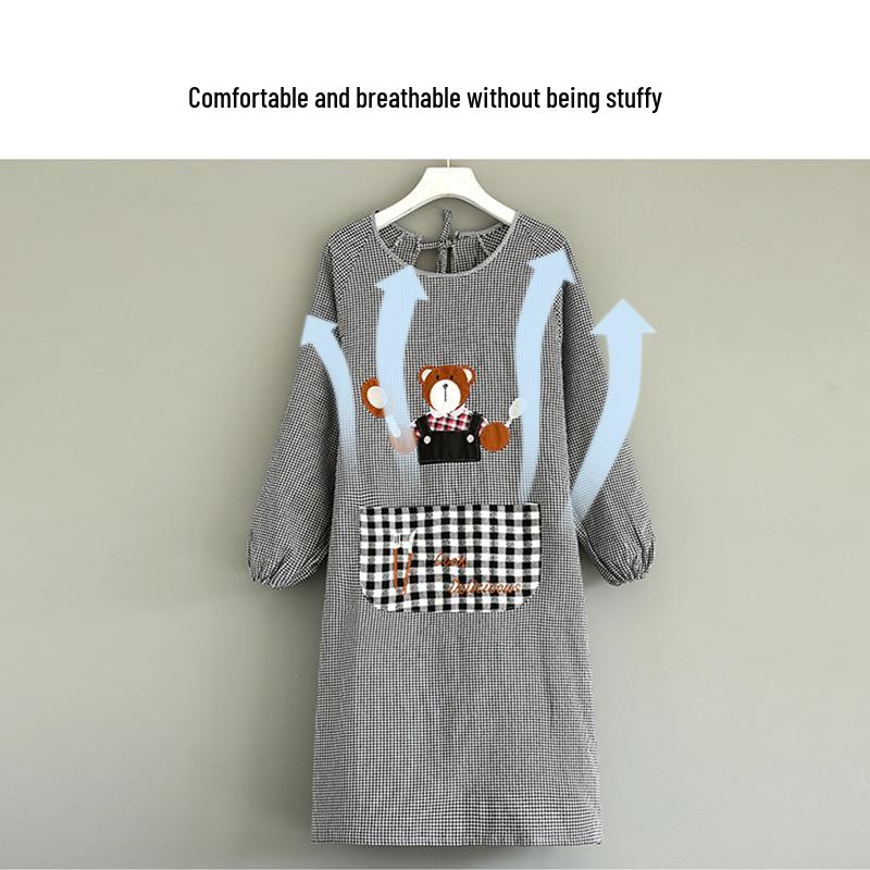 Korean Style Long Sleeve Oil-Proof Cotton Apron for Women and Men – Cute and Fashionable Kitchen Smock for Summer