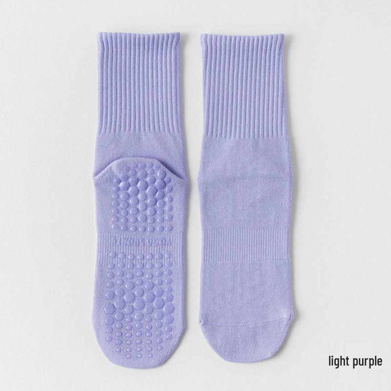 Women's Non-Slip Mid-Calf Yoga & Pilates Socks, 95% Cotton, Seamless, with Silicone Grip