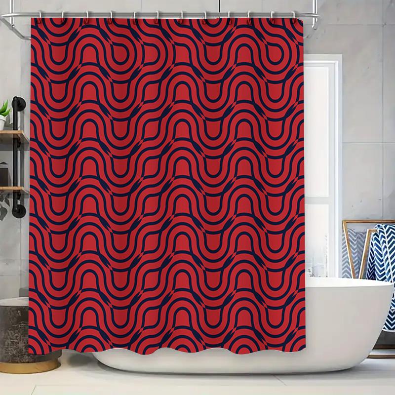 

Modern Red Wavy Shower Curtain Waterproof Bathroom Decor Customizable Size Available Title For Image In English W60H190(CM)-1 Pcs