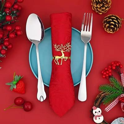 6/12/24PCS  Christmas Table Napkin Rings Gold Elk Decorative Clasps Holiday Dinner Wedding Party Supplies Xmas Tree Decor Gift