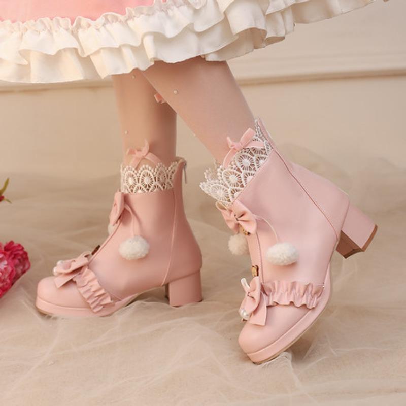 

Женские милые туфли лолита каваи на платформе, ботильоны на шнуровке на толстом каблуке с бантом, обувь для косплея персонажей, зимняя обувь больших размеров 46