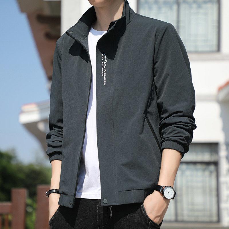 

Spring and Autumn New Men s Stand-Up Collar Jacket Jacket Korean Version Slim-fit Casual 5XL