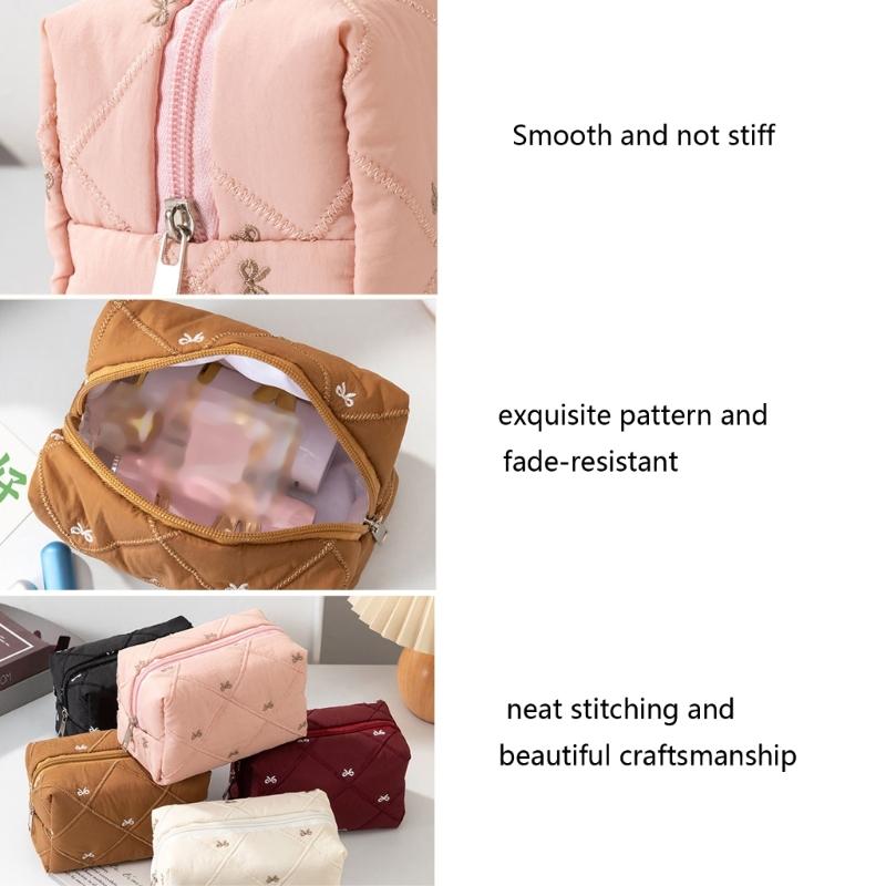 Large Capacity Makeup Organizers with Quilted Bowknot Accent and Multiple Divisions for Efficient Travel