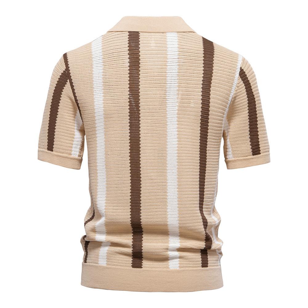 Gant 2025 Summer Embroidery New Breathable Hollow Men's Short Sleeve Polo Sweater Striped Knitted Polo Sweater for Men