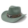 European and American fashion western denim straw hat, men's and women's leisure vacation hard top anti-sun denim hat