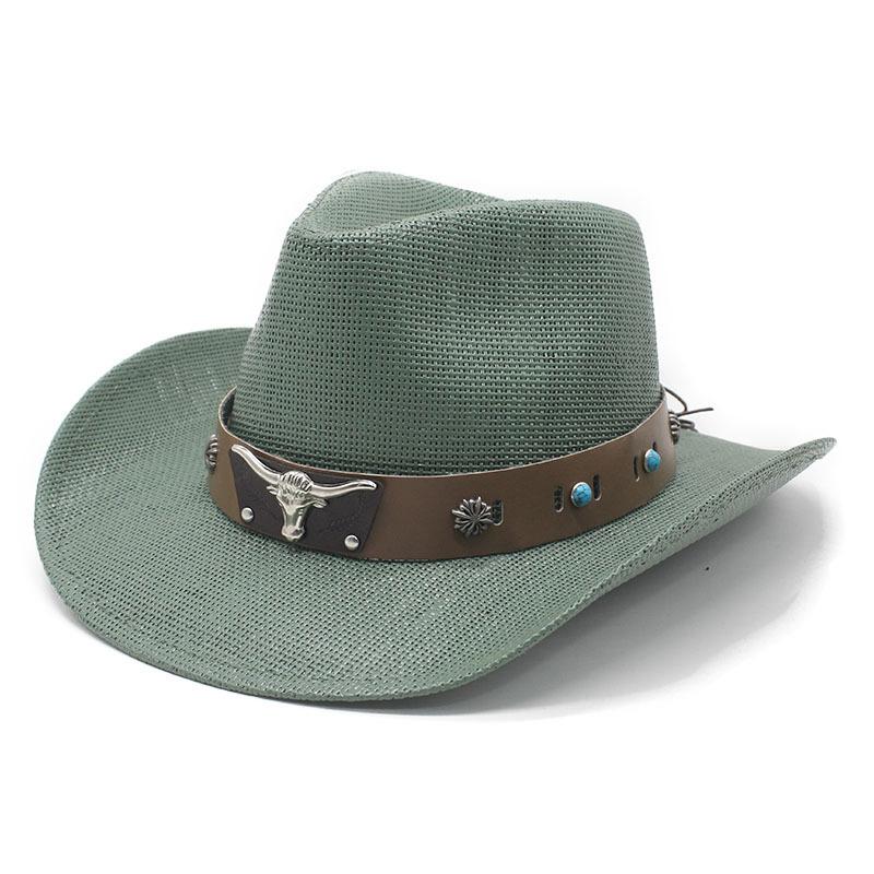 European and American fashion western denim straw hat, men's and women's leisure vacation hard top anti-sun denim hat