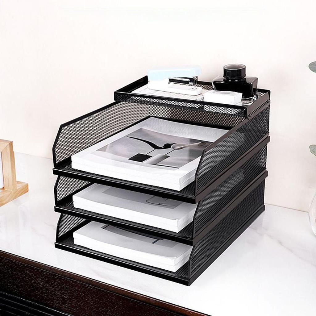 Desk Trays Metal Mesh Stackable File Desktop Organizer Document Holder Stackable Storage Rack For Students Notebook Book Drawer