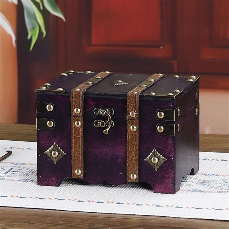 Pudełko do przechowywania w stylu antycznym z bezpiecznym kodem kombinacyjnym Duża pojemność Drewniana skrzynia na biżuterię Kolekcje