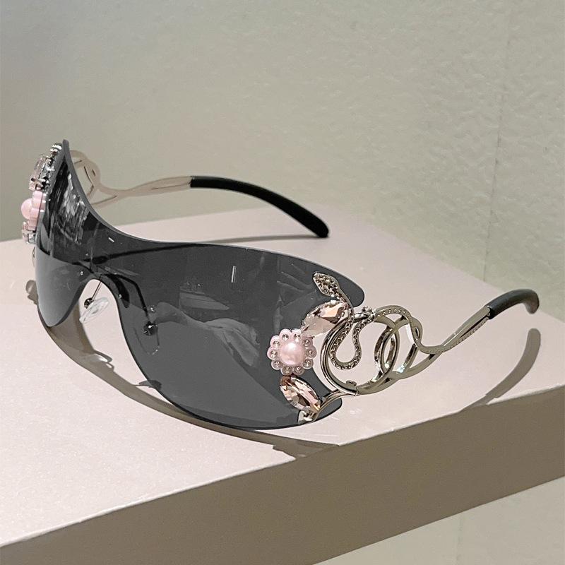 

Flower Metal Snake Sunglasses Women For Men Vintage Diamond Sun Glasses Punk Popular Rimless Luxury Brand Designer Eyewear