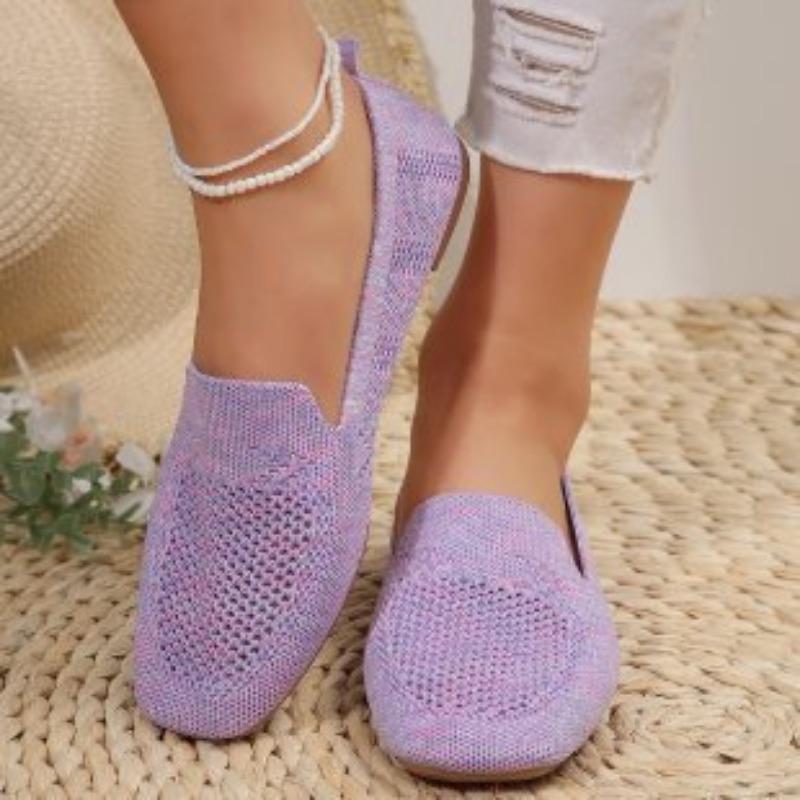 Spring new square head flat bottom fly-woven single shoes women's one-pedal casual shoes