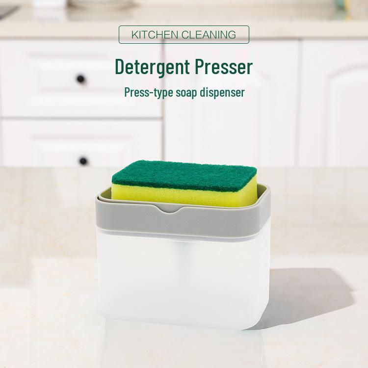 Automatic Press Soap Dispenser with Brush & Sponge for Easy Kitchen Cleaning