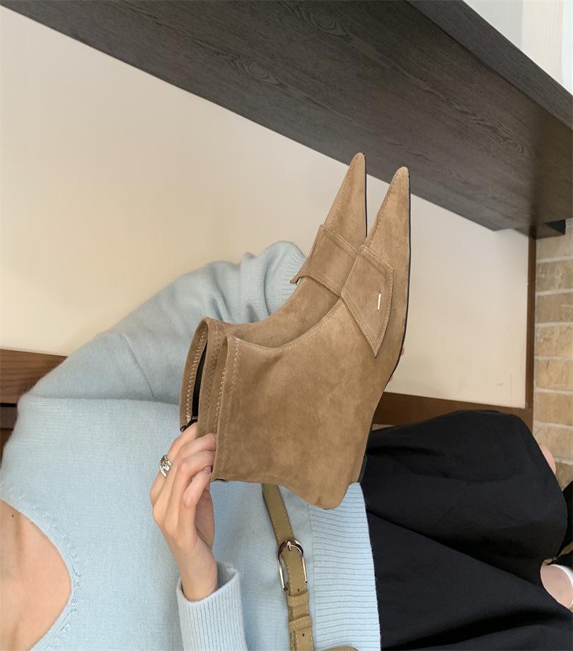 

Autumn and winter new medium heel elastic boots thin heel thin boots splicing zipper single boots short boots women s pointed women s boots 39 хаки