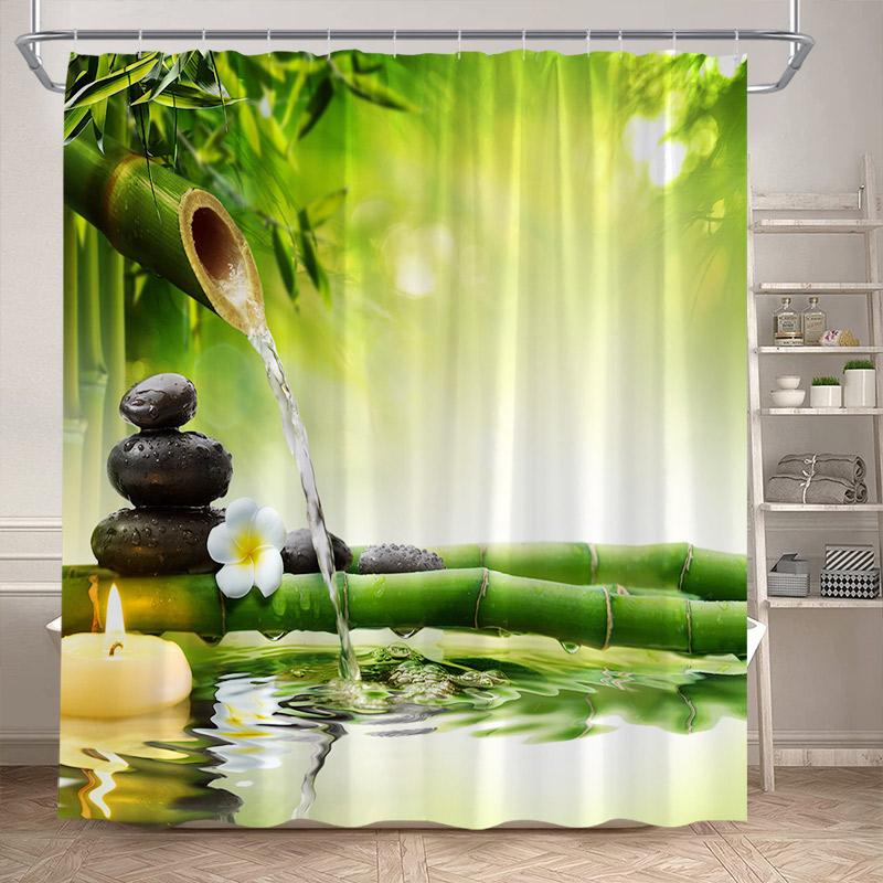 Zen Shower Curtain Natural Flowers Butterfly Grey Stone Reflection Spa Scenery Home Bathroom Decor Polyester Fabric Bath Curtain