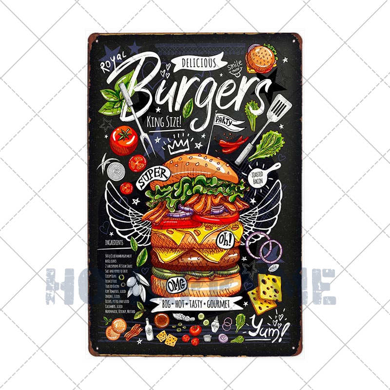 Hamburgers Metal Sign Plaque HamToast Hog Dag Food Cafe Bar Pub Restaurante Kitchen Decoration Art Craft Poster Tin Plate20x30cm