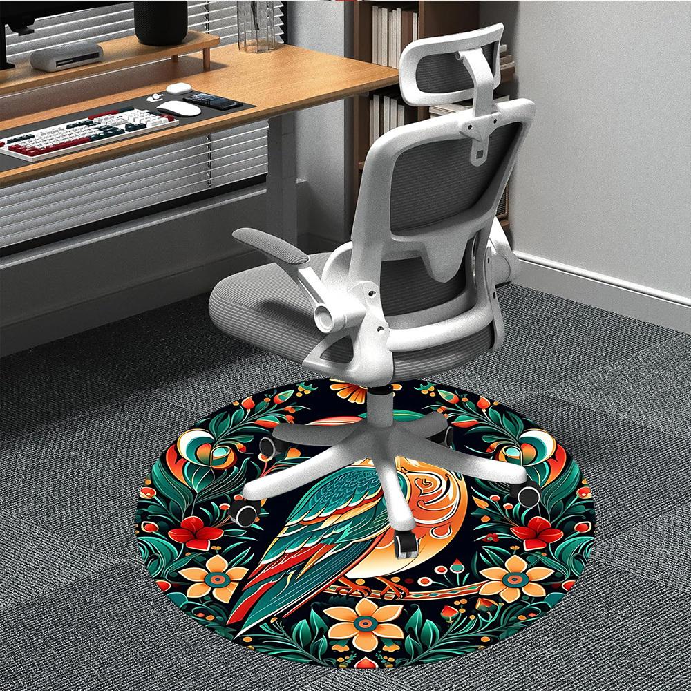 1PC Floral Bird Office Round Area Rug, Mat Suitable For Office, Under Office Chairs Bedroom Living Room Home Decor, Room Deco
