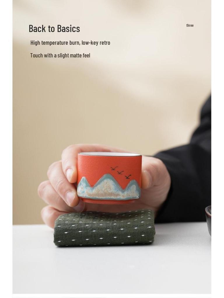 Ceramic Mastery Hand-Painted Retro Teacup - Chinese Style Gift with Custom Logo Packaging