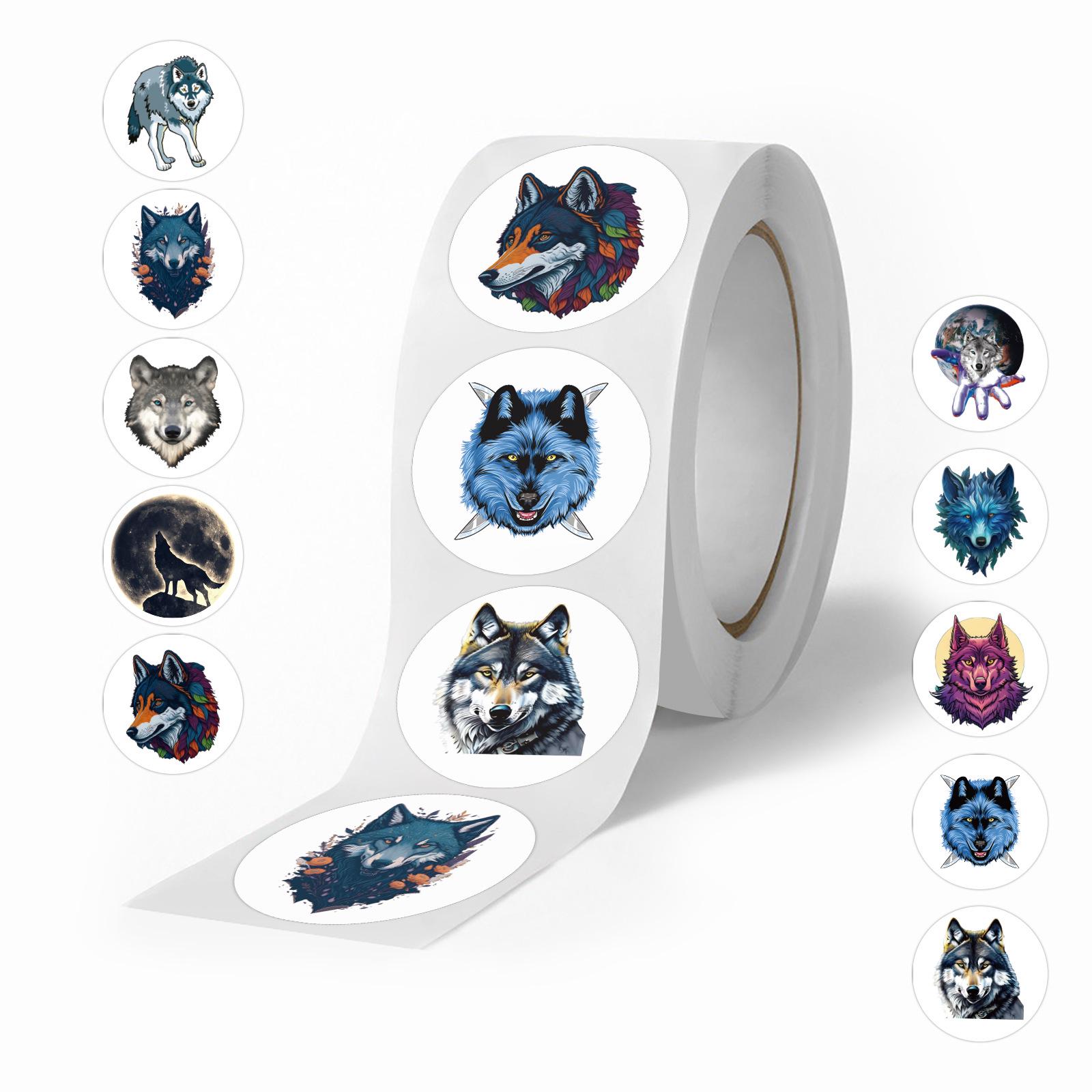 

Cartoon Wolf Stickers Roll for Fridge, Skateboard, Cabinet, Cup, Phone, Planner, 500 Pieces