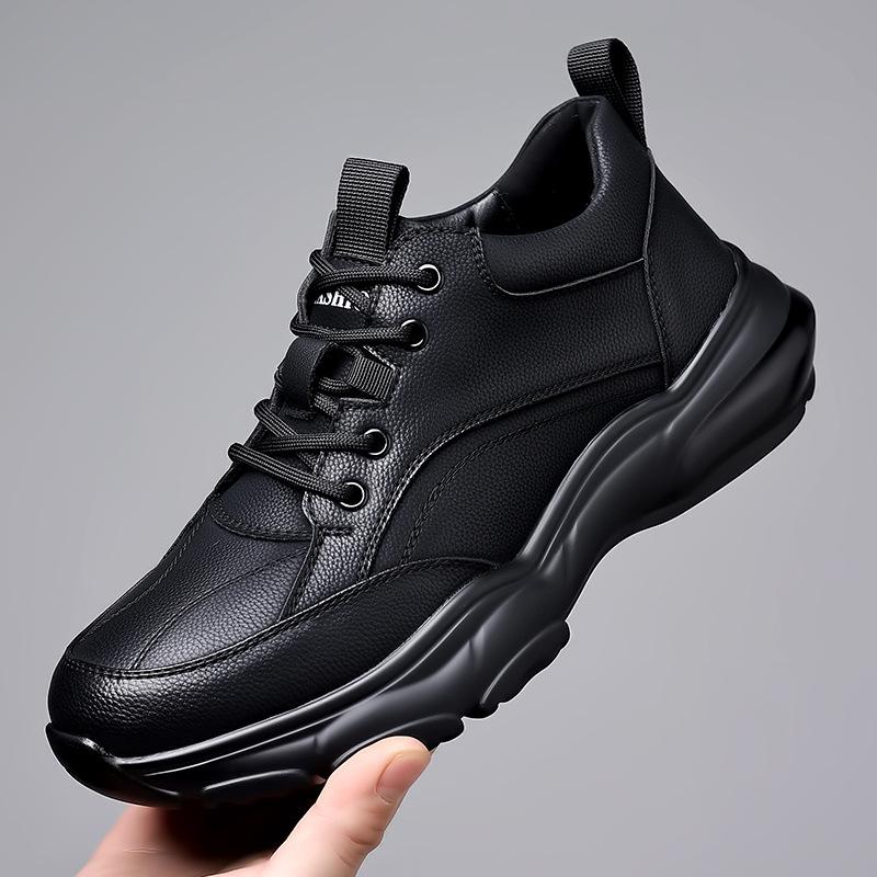 2025 autumn casual shoes soft-soled men's shoes soft leather versatile sports leather shoes lace-up black trend shoes thick-soled tide