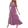 Women's Summer Bohemian Dot V-Neck Floating Short Sleeve Solid Color Tie Dresses
